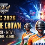 BMIC 2026 For the Crown banner: helmeted players in India jerseys in front of a packed esports arena and trophy, Oct 30 to Nov 1 at NSCI Dome, Mumbai